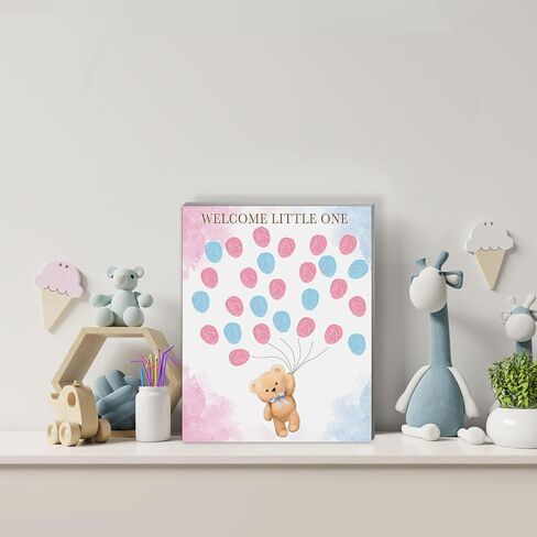 UBLURO Bear Theme Fingerprint Guestbook, Baby Shower Guest Book Fingerprint Tree Canvas- Boy or Girl Gender Reveal Supplies, Decorations,Personalized Alternative Guest Book in Saudi Arabia