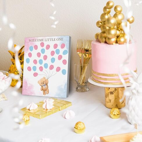 UBLURO Bear Theme Fingerprint Guestbook, Baby Shower Guest Book Fingerprint Tree Canvas- Boy or Girl Gender Reveal Supplies, Decorations,Personalized Alternative Guest Book in Saudi Arabia