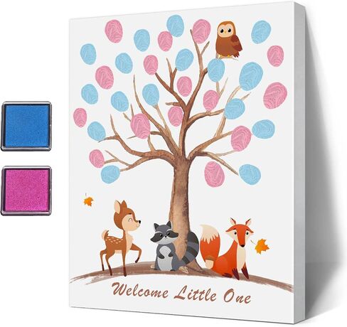 UBLURO Bear Theme Fingerprint Guestbook, Baby Shower Guest Book Fingerprint Tree Canvas- Boy or Girl Gender Reveal Supplies, Decorations,Personalized Alternative Guest Book in Saudi Arabia