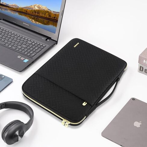 DOMISO Laptop Sleeve Case 16 inch Waterproof Shockproof Computer Carrying Handbag with Handle and Golden Zipper Compatible with 16 inch HP Dell Aspire Asus Notebook,Black in Saudi Arabia