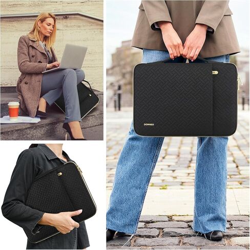 DOMISO Laptop Sleeve Case 16 inch Waterproof Shockproof Computer Carrying Handbag with Handle and Golden Zipper Compatible with 16 inch HP Dell Aspire Asus Notebook,Black in Saudi Arabia