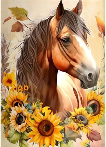 Ornaous Sunflower Horse Diamond Painting Kits for Adults Beginners, Full Drill DIY 5D Diamond Art Kits for Craft Wall Décor, 12x16 Inch in Saudi Arabia