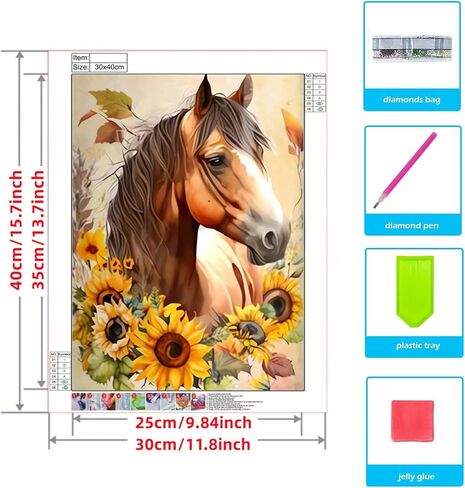 Ornaous Sunflower Horse Diamond Painting Kits for Adults Beginners, Full Drill DIY 5D Diamond Art Kits for Craft Wall Décor, 12x16 Inch in Saudi Arabia