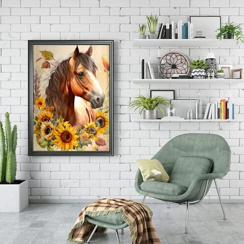 Ornaous Sunflower Horse Diamond Painting Kits for Adults Beginners, Full Drill DIY 5D Diamond Art Kits for Craft Wall Décor, 12x16 Inch in Saudi Arabia