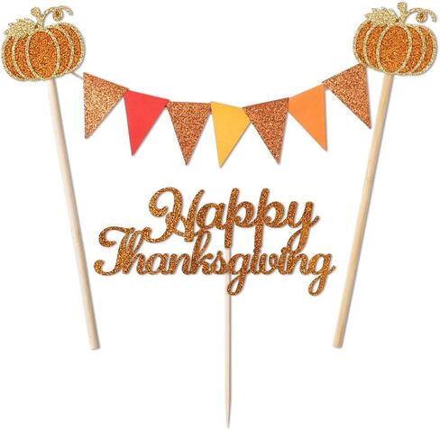 Acrylic 4PCS Happy Thanksgiving Cake Topper,Cupcake decoration,Thanksgiving Party/Fall Harvest Decoration Supplies. in Saudi Arabia