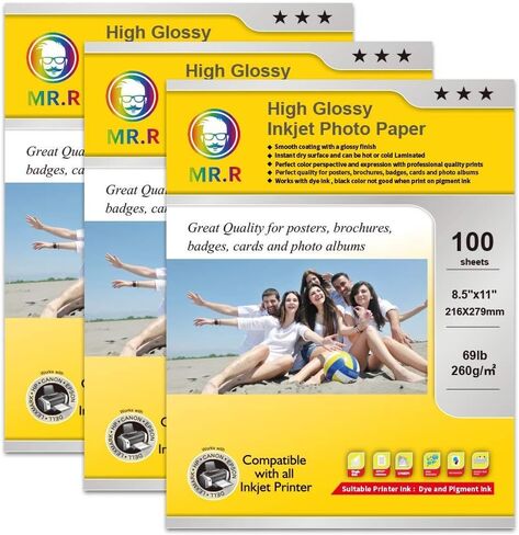 MR.R Single Side High Glossy Inkjet Photo Paper, 260gsm 69LB,8.5''x11'',100 sheets per pack in Saudi Arabia