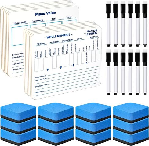 Zhanmai 12 Set Dry Erase Place Value Whiteboard 9" x 12" Double Sided Boards Whiteboard Marker Whiteboard Eraser for Kids for Teaching Place Values from Billions to Decimal Numbers Math Manipulatives in Saudi Arabia