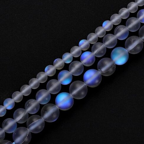 uxcell Matte Crystal Glass Beads 8mm Synthetic Frosted Shining Semi-Precious Round Loose Beads Synthetic Moonstone for Jewelry Making DIY Bracelet, Gray Blue in Saudi Arabia