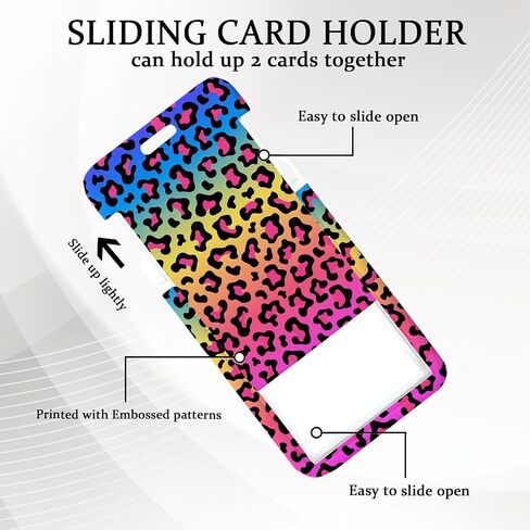 Neon Rainbow Leopard Print Lanyard with ID Holder, Colorful Leopard ID Badge Reel Retractable Badge Holder with Lanyard for Teacher, Women, Kids in Saudi Arabia