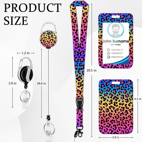 Neon Rainbow Leopard Print Lanyard with ID Holder, Colorful Leopard ID Badge Reel Retractable Badge Holder with Lanyard for Teacher, Women, Kids in Saudi Arabia