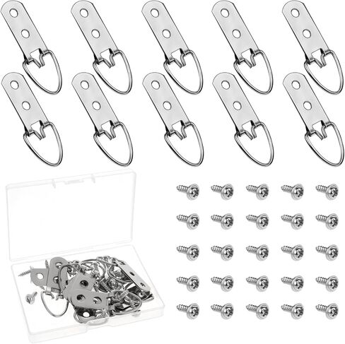 10 Pack Picture Hangers D Ring Hooks for Hanging with Screws D Ring Picture Hanger Picture Hanging Hardware2 Holes for Paintings Clock Artwork Decoration (20 Screws, 1 Storage Case) in Saudi Arabia
