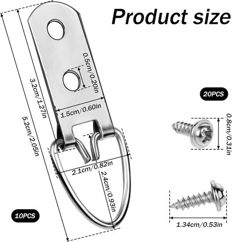 10 Pack Picture Hangers D Ring Hooks for Hanging with Screws D Ring Picture Hanger Picture Hanging Hardware2 Holes for Paintings Clock Artwork Decoration (20 Screws, 1 Storage Case) in Saudi Arabia