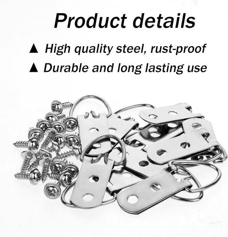 10 Pack Picture Hangers D Ring Hooks for Hanging with Screws D Ring Picture Hanger Picture Hanging Hardware2 Holes for Paintings Clock Artwork Decoration (20 Screws, 1 Storage Case) in Saudi Arabia