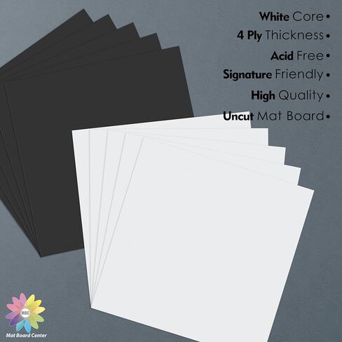 مركز لوحة السجادة، 10 عبوات 8X8 لوحة دعم غير مقطوعة - ورقة كاملة - للفنون والمطبوعات والصور والمطبوعات والمزيد (أبيض/أسود اللون) in Kuwait