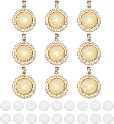 PATIKIL Double Sided Blank Picture Pendants, Rotatable Round Rhinestone Bezel Pendant Trays with Discs for Photo Pendants DIY Crafts Making in Saudi Arabia