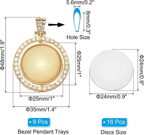 PATIKIL Double Sided Blank Picture Pendants, Rotatable Round Rhinestone Bezel Pendant Trays with Discs for Photo Pendants DIY Crafts Making in Saudi Arabia