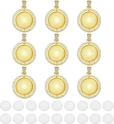 PATIKIL Double Sided Blank Picture Pendants, Rotatable Round Rhinestone Bezel Pendant Trays with Discs for Photo Pendants DIY Crafts Making in Saudi Arabia