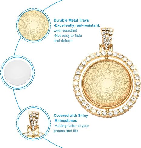 PATIKIL Double Sided Blank Picture Pendants, Rotatable Round Rhinestone Bezel Pendant Trays with Discs for Photo Pendants DIY Crafts Making in Saudi Arabia