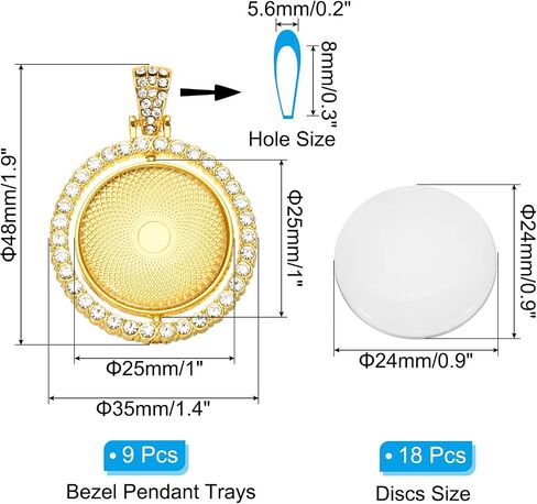 PATIKIL Double Sided Blank Picture Pendants, Rotatable Round Rhinestone Bezel Pendant Trays with Discs for Photo Pendants DIY Crafts Making in Saudi Arabia