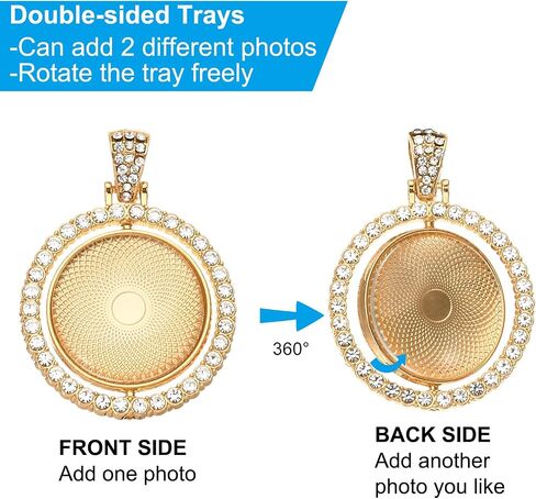 PATIKIL Double Sided Blank Picture Pendants, Rotatable Round Rhinestone Bezel Pendant Trays with Discs for Photo Pendants DIY Crafts Making in Saudi Arabia