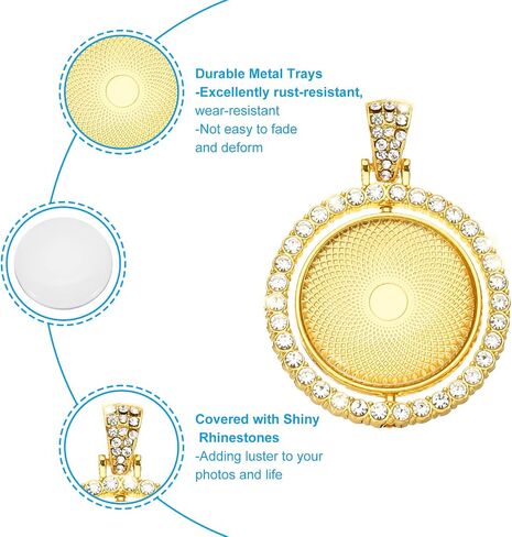 PATIKIL Double Sided Blank Picture Pendants, Rotatable Round Rhinestone Bezel Pendant Trays with Discs for Photo Pendants DIY Crafts Making in Saudi Arabia