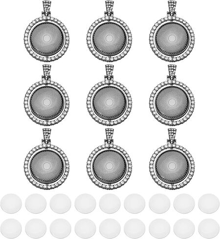 PATIKIL Double Sided Blank Picture Pendants, Rotatable Round Rhinestone Bezel Pendant Trays with Discs for Photo Pendants DIY Crafts Making in Saudi Arabia