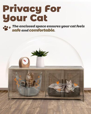 Cat Litter Box Enclosure, 32 inch Hidden Litter Box Furniture with Divider, Wooden Kitty Litter Box Cabinet End Side Table, Greige in Saudi Arabia