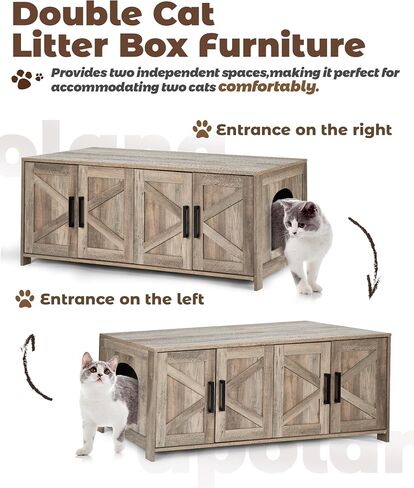 Cat Litter Box Enclosure, 32 inch Hidden Litter Box Furniture with Divider, Wooden Kitty Litter Box Cabinet End Side Table, Greige in Saudi Arabia