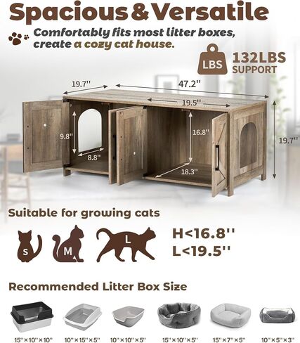 Cat Litter Box Enclosure, 32 inch Hidden Litter Box Furniture with Divider, Wooden Kitty Litter Box Cabinet End Side Table, Greige in Saudi Arabia