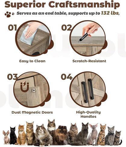 Cat Litter Box Enclosure, 32 inch Hidden Litter Box Furniture with Divider, Wooden Kitty Litter Box Cabinet End Side Table, Greige in Saudi Arabia