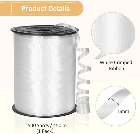 500 Yard White Ribbon, Crimped White Curling Ribbon, Curling Ribbon for Gift Wrapping, Balloon Ribbon, Balloon String, Curly Ribbon, Gift Ribbon for Birthday, Baby Shower, Christmas in Saudi Arabia