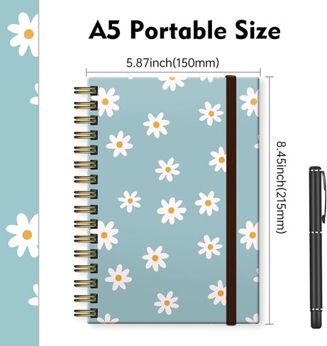Spiral Journal Notebook,Strong TwinWire Binding with Premium Paper for Girl Women,Cool Funny 120 Pages,100gsm A5 College Ruled NotebookJournal,Perfect for Gifts Nurse Teacher Women(Cute Daisy) in Saudi Arabia