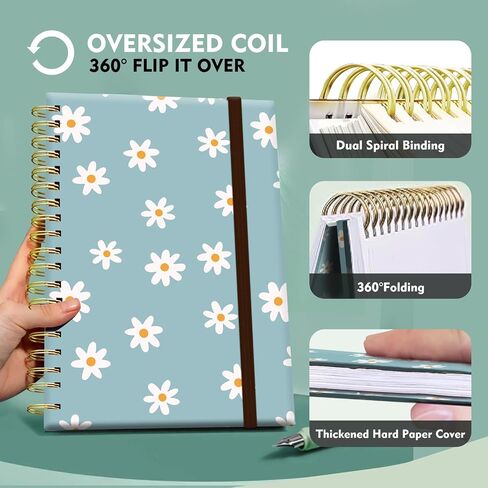 Spiral Journal Notebook,Strong TwinWire Binding with Premium Paper for Girl Women,Cool Funny 120 Pages,100gsm A5 College Ruled NotebookJournal,Perfect for Gifts Nurse Teacher Women(Cute Daisy) in Saudi Arabia