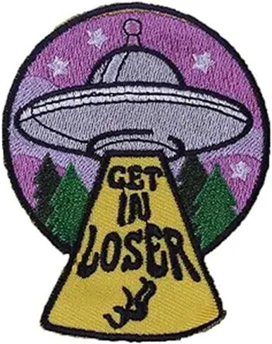 Get in Loser Cartoon Patch Spaceship Applique Embroidered UFO Patch Funny Alien in UFO Ship Sticker Colorful Iron On/Sew On Patch Badge DIY Clothes Bags Accessories Patches, Yellow, L-MF7 in Saudi Arabia