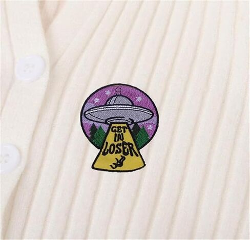 Get in Loser Cartoon Patch Spaceship Applique Embroidered UFO Patch Funny Alien in UFO Ship Sticker Colorful Iron On/Sew On Patch Badge DIY Clothes Bags Accessories Patches, Yellow, L-MF7 in Saudi Arabia
