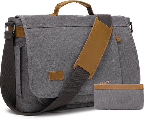 Messenger Bag for Men 15.7-17.3 Inch: 2PCS Laptop Bag Work Bag Leather Canvas Briefcase Carry On Satchel Bag in Saudi Arabia