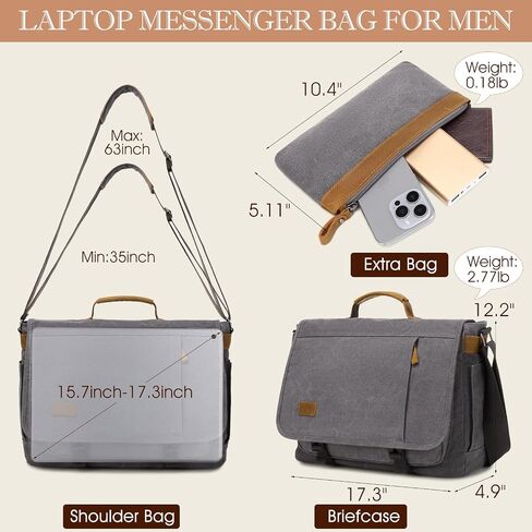 Messenger Bag for Men 15.7-17.3 Inch: 2PCS Laptop Bag Work Bag Leather Canvas Briefcase Carry On Satchel Bag in Saudi Arabia