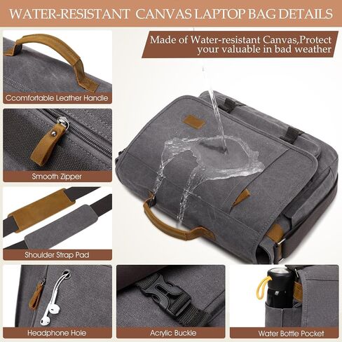 Messenger Bag for Men 15.7-17.3 Inch: 2PCS Laptop Bag Work Bag Leather Canvas Briefcase Carry On Satchel Bag in Saudi Arabia