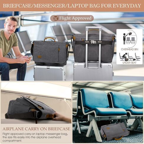 Messenger Bag for Men 15.7-17.3 Inch: 2PCS Laptop Bag Work Bag Leather Canvas Briefcase Carry On Satchel Bag in Saudi Arabia