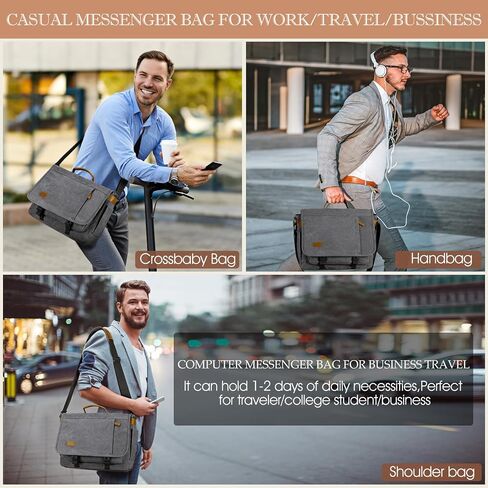 Messenger Bag for Men 15.7-17.3 Inch: 2PCS Laptop Bag Work Bag Leather Canvas Briefcase Carry On Satchel Bag in Saudi Arabia