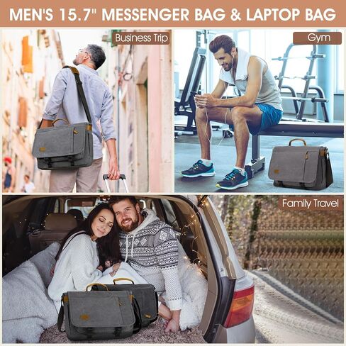 Messenger Bag for Men 15.7-17.3 Inch: 2PCS Laptop Bag Work Bag Leather Canvas Briefcase Carry On Satchel Bag in Saudi Arabia