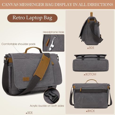 Messenger Bag for Men 15.7-17.3 Inch: 2PCS Laptop Bag Work Bag Leather Canvas Briefcase Carry On Satchel Bag in Saudi Arabia