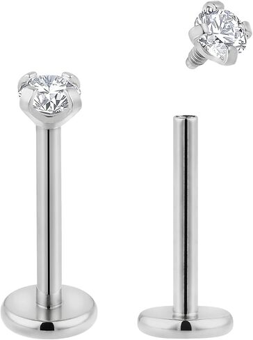 365 Sleepers 2PCS Titanium Implant Grade | 16G 18G Internally Threaded Gem Labret | CZ Crystal Flat Back Studs | Monroe Lip Tragus Nose Helix Cartilage Earrings | Body Piercing Jewelry 6mm-8mm in Saudi Arabia
