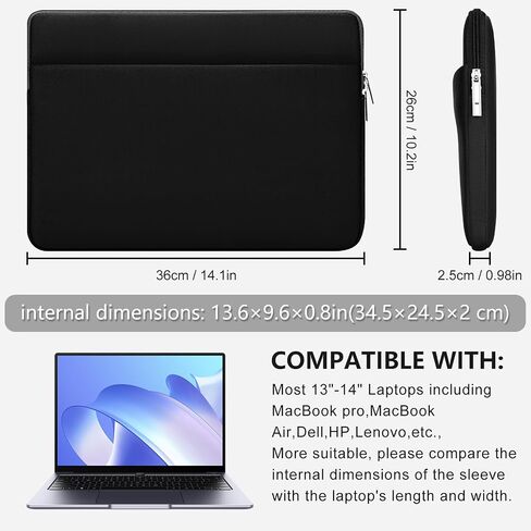 Laptop Sleeve Bag Compatible with 13 to 14 inches MacBook Air/Pro Chromebook Notebook Case with Zipper Accessory Pocket Padded Computer Pouch Cover Protective for 13" to 14" Laptop,Black in Saudi Arabia