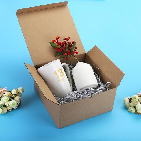 XPERIA BOX 10 Pack Brown Gift Boxes 8x8x4 Inches,Kraft Paper Gift Boxes with Lids for Bridesmaid Presents, Wedding, Birthday, Crafting, Party Favor, Holiday and Christmas with 12 Thank You Stickers in Saudi Arabia