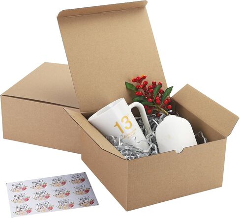 XPERIA BOX 10 Pack Brown Gift Boxes 8x8x4 Inches,Kraft Paper Gift Boxes with Lids for Bridesmaid Presents, Wedding, Birthday, Crafting, Party Favor, Holiday and Christmas with 12 Thank You Stickers in Saudi Arabia