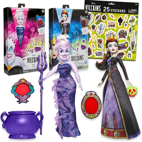مجموعة دمى ديزني فيلينز للبنات - حزمة مع 2 من دمى ديزني فيلينز تتميز بملصقات The Evil Queen وUrsula Plus | هدايا ديزني الأشرار in Saudi Arabia