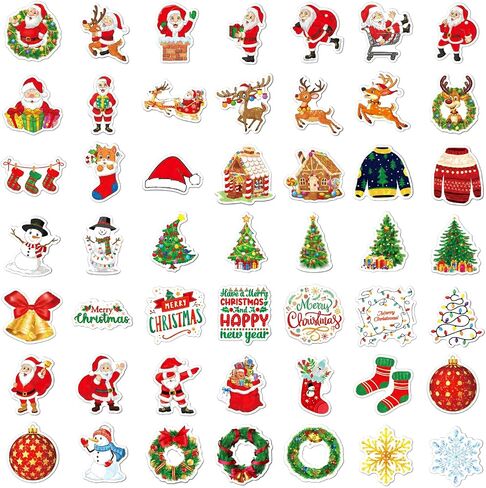Christmas Stickers Pack,100Pcs Decorative Stickers for Kids,Vinyl Waterproof Stickers for Water Bottles Laptop Skateboard Computer for Christmas Party Favors Crafts Games for Kids Teens Adults in Saudi Arabia