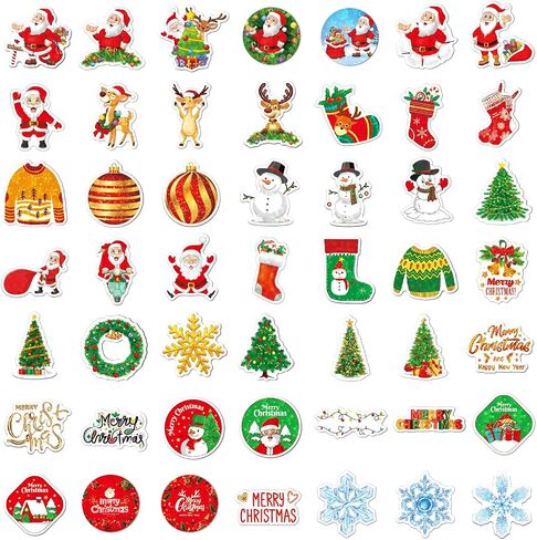 Christmas Stickers Pack,100Pcs Decorative Stickers for Kids,Vinyl Waterproof Stickers for Water Bottles Laptop Skateboard Computer for Christmas Party Favors Crafts Games for Kids Teens Adults in Saudi Arabia