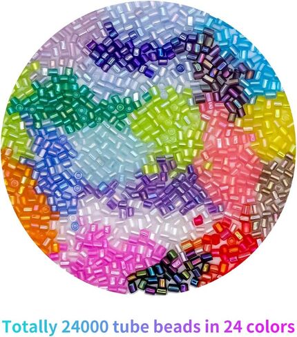 24000 خرز بذرة 2 مم خرز أنبوبي صغير خرز المهر الزجاجي للتطريز DIY صياغة المجوهرات صنع الخرز غير الشفاف يتضمن 2 سلاسل كريستال مرنة (24 لونًا) in Saudi Arabia